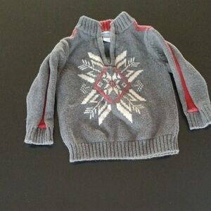Greendog Gray and Red Nordic Zip-Up Sweater